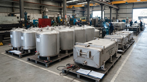 Stainless steel underslung railway water tank